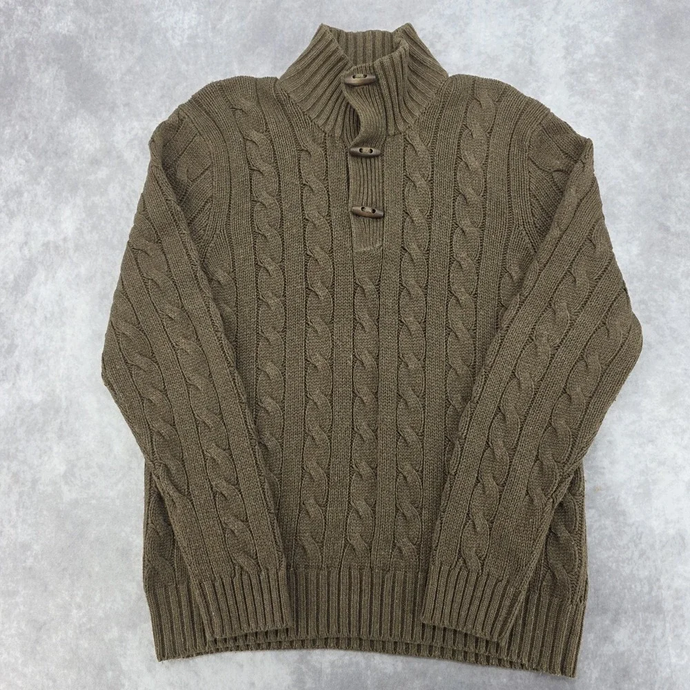 Vintage Polo Ralph Lauren Sweater‎ Mens L Brown 100% Silk Cable Knit Shawl 90s